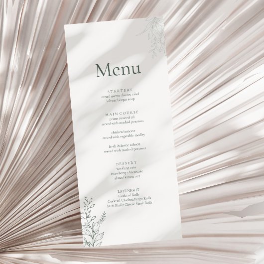 Minimaal saliegroen botanisch trouwmenu menu