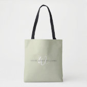Minimaal Saliegroen Wit Script Monogram Tote Bag (Voorkant)