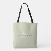 Minimaal Saliegroen Wit Script Monogram Tote Bag (Achterkant)