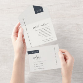 MINIMAAL SCANDI BLACK EN WITTE MONOGRAM DIE ALLE A ALL IN ONE UITNODIGING