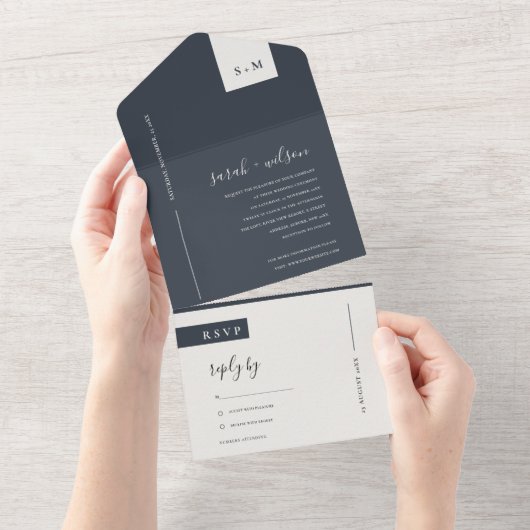 MINIMAAL SCANDI BLACK EN WITTE MONOGRAM DIE ALLE A ALL IN ONE UITNODIGING (Afscheurbaar)