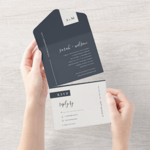 MINIMAAL SCANDI BLACK EN WITTE MONOGRAM DIE ALLE A ALL IN ONE UITNODIGING