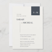 MINIMAAL SCANDI BLACK WHITE MONOGRAM WEDDING INVIT BEDANKKAART (Voorkant)