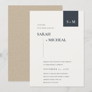 MINIMAAL SCANDI BLACK WHITE MONOGRAM WEDDING INVIT BEDANKKAART