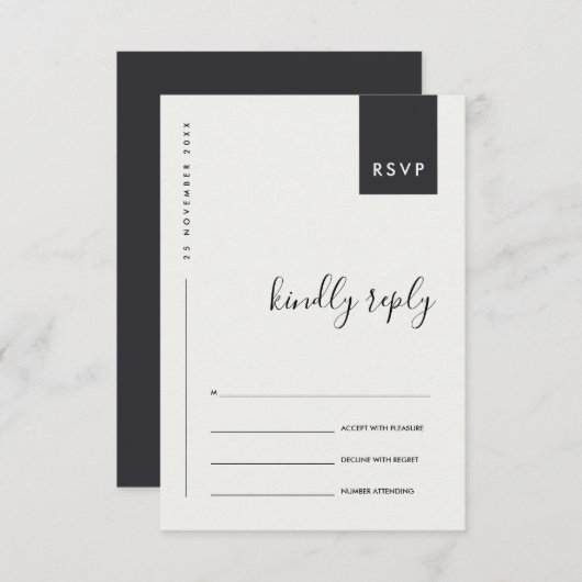 MINIMAAL SCANDI BLACK WHITE TYPOGRAPHY WEDDING RSV INFORMATIEKAARTJE (Voorkant / Achterkant)