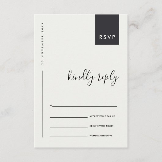MINIMAAL SCANDI BLACK WHITE TYPOGRAPHY WEDDING RSV INFORMATIEKAARTJE (Voorkant)