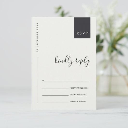 MINIMAAL SCANDI BLACK WHITE TYPOGRAPHY WEDDING RSV INFORMATIEKAARTJE (Staand voorkant)