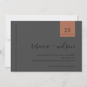 MINIMAAL SCANDI COOL BLACK OP ZWARTE RUST TYPOGRAF SAVE THE DATE