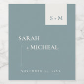 MINIMAAL SCANDI DUSKY BLUE GRAY MONOGRAM WEDING WIJN ETIKET (Enkel label)