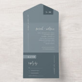 MINIMAAL SCANDI DUSKY GRAY BLUE MONOGRAM WEDING ALL IN ONE UITNODIGING (Binnen)