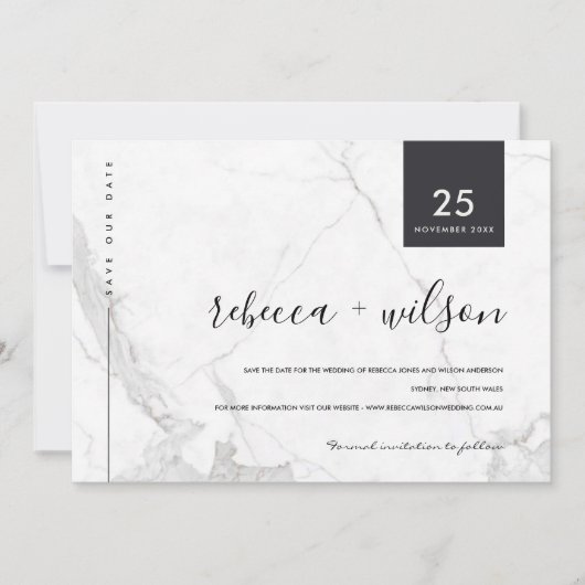MINIMAAL SCANDI MARBLE STONE TEXTURE TYPOGRAPHY SAVE THE DATE (Voorkant)