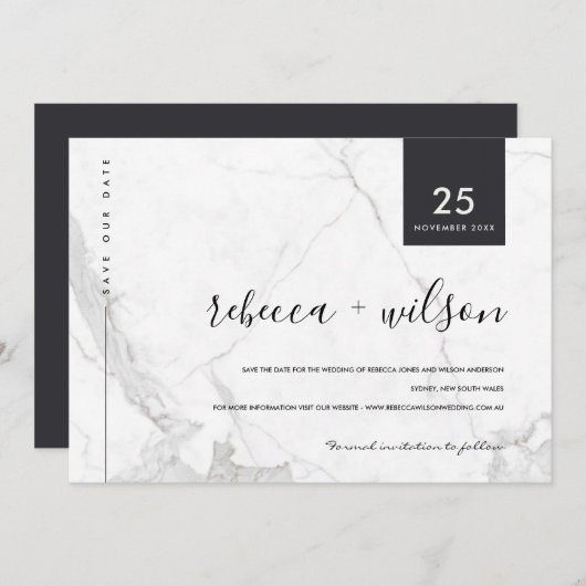 MINIMAAL SCANDI MARBLE STONE TEXTURE TYPOGRAPHY SAVE THE DATE (Voorkant / Achterkant)