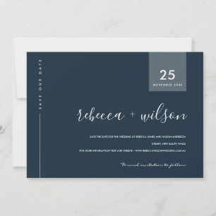 MINIMAAL SCANDI MODERN NAVY BLUE GRAY TYPOGRAPHY SAVE THE DATE