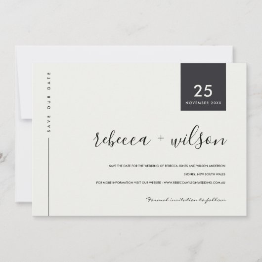 MINIMAAL SCANDI MODREN ZWARTE EN WITTE TYPOGRAFIE SAVE THE DATE (Voorkant)