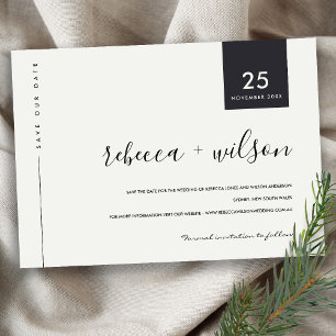 MINIMAAL SCANDI MODREN ZWARTE EN WITTE TYPOGRAFIE SAVE THE DATE