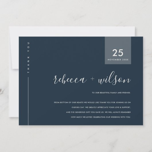 MINIMAAL SCANDI NAVY GRAY BLUE TYPOGRAPHY WEDING BEDANKKAART (Voorkant)