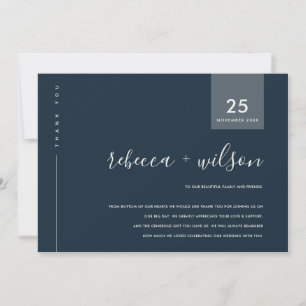 MINIMAAL SCANDI NAVY GRAY BLUE TYPOGRAPHY WEDING BEDANKKAART
