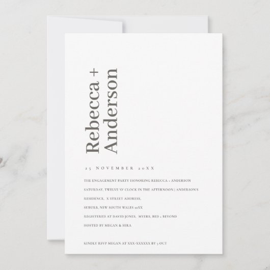 MINIMAAL SCANDI PBLACK & WITTE VERLOVING INVITE BEDANKKAART (Voorkant)