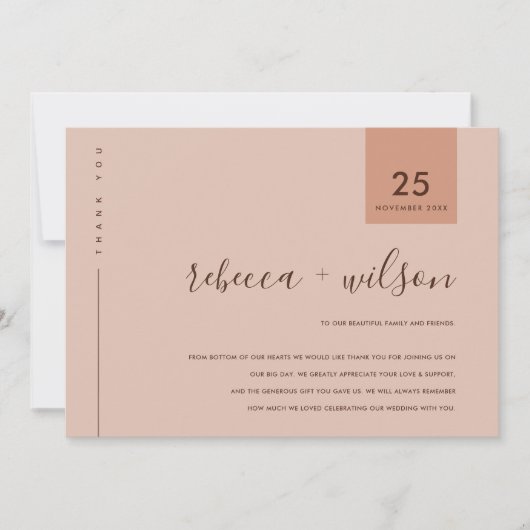 MINIMAAL SCANDI RUST PINK PEACH TYPOGRAPHY WEDING BEDANKKAART (Voorkant)