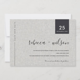 MINIMAAL SCANDI RUSTIC GRAY LINEN KRAFT TYPOGRAPHY SAVE THE DATE