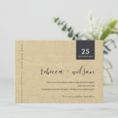 MINIMAAL SCANDI RUSTIC OCHER LINEN KRAFT TYPOGRAPH SAVE THE DATE (Staand voorkant)