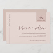 MINIMAAL SCANDI SOFT BLUSH PEACH PINK TYPOGRAPHY SAVE THE DATE (Voorkant / Achterkant)