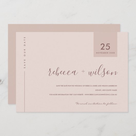 MINIMAAL SCANDI SOFT BLUSH PEACH PINK TYPOGRAPHY SAVE THE DATE (Voorkant / Achterkant)