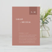 MINIMAAL SCANDI TERRACOTTA RUST MONOGRAM WEDING BEDANKKAART (Staand voorkant)