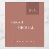 MINIMAAL SCANDI TERRACOTTA RUST MONOGRAM WEDING WIJN ETIKET (Enkel label)