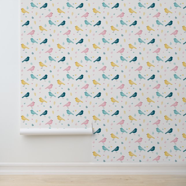 Minimaal Scandi Vogelpatroon Babykamer Behang (Applicatie)