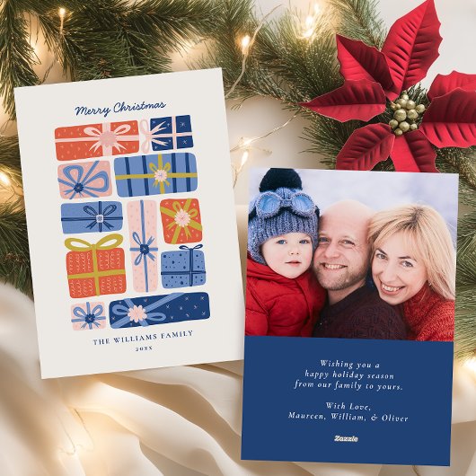 Minimaal Scandinavisch met Kleurrijke Geschenken F Feestdagenkaart