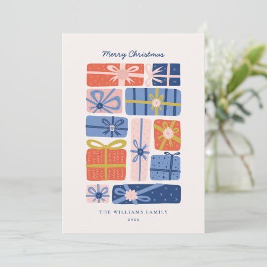 Minimaal Scandinavisch met Kleurrijke Geschenken N Feestdagenkaart (Staand voorkant)