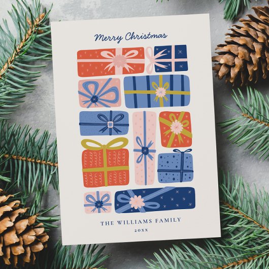 Minimaal Scandinavisch met Kleurrijke Geschenken N Feestdagenkaart