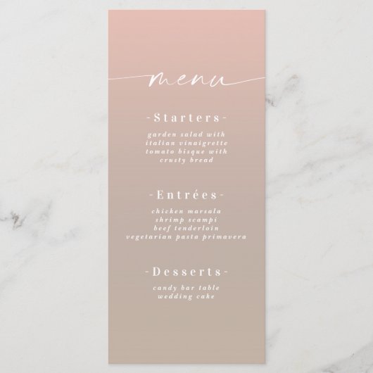 Minimaal Schaduw Beige & Light Pink Wedding Menu (Voorkant)