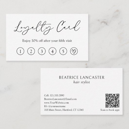 Minimaal Schattige hart QR Code Modern Elegant Klantenkaartje (Voorkant / Achterkant)