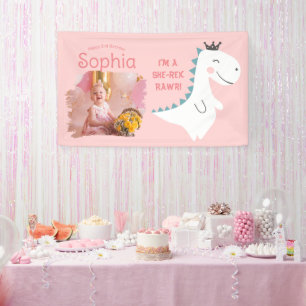 Minimaal Schattige Meisje Blush Roze Foto Dino Ver Spandoek