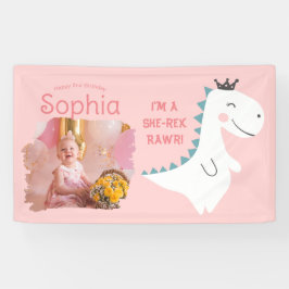 Minimaal Schattige Meisje Blush Roze Foto Dino Ver Spandoek