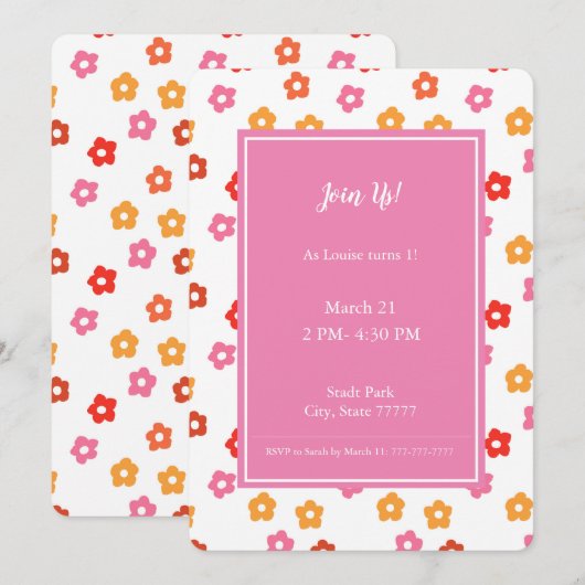 Minimaal Schattige roze geel rood Sinaasappel bloe Kaart (Voorkant / Achterkant)