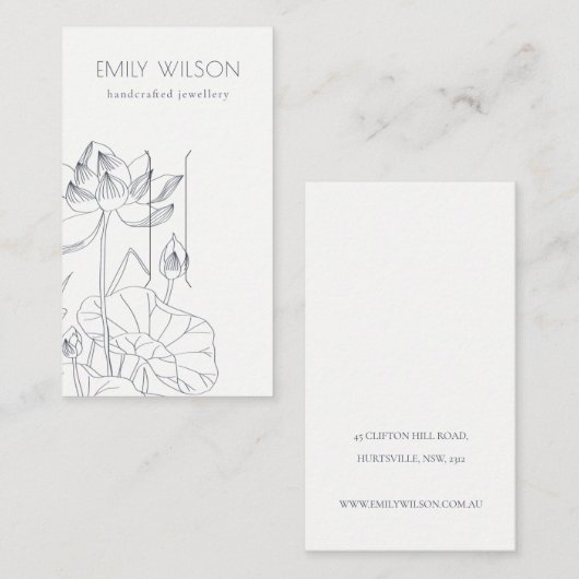 Minimaal scherm Waterlily Floral Sketch Hair Clip Visitekaartje (Voorkant / Achterkant)