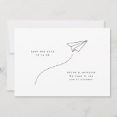 Minimaal schetspapier vliegtuig save the date (Voorkant)