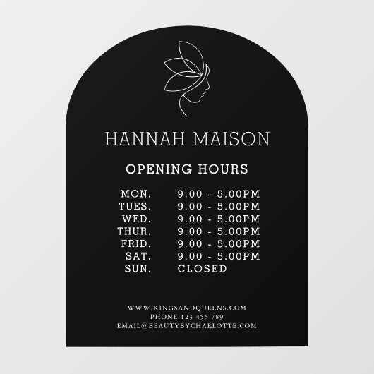 Minimaal, Schoonheid, Logo, Bedrijf, Openingstijde Raamsticker (Vel)