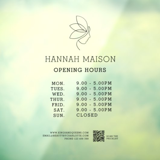 Minimaal, Schoonheid, Logo, QR-CODE, Zakelijk Raamsticker (Vel 3)