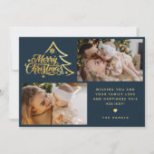 Minimaal Schrift Twee Foto Blauwe Prettig Kerstfee Feestdagenkaart (Voorkant)