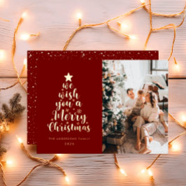 Minimaal Schrifttype Bourgondiërood Prettig Kerstf Folie Feestdagenkaart