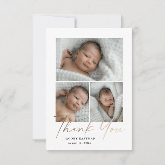 Minimaal script 3 Foto Baby Bedankkaart (Voorkant)