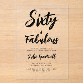 Minimaal script 60ste verjaardagsfeestje acryl uitnodigingen (Voorkant)