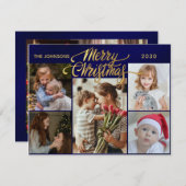 Minimaal Script 6 Foto gouden Vrolijk Kerstfeest Feestdagenkaart (Voorkant / Achterkant)