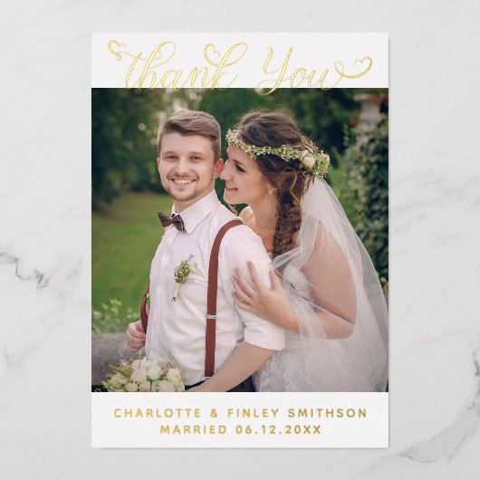 Minimaal script aangepaste bruiloft bedankt folie feestdagenkaart (Voorkant)