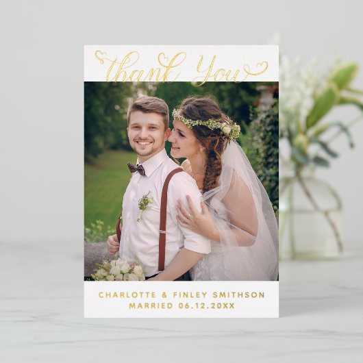 Minimaal script aangepaste bruiloft bedankt folie feestdagenkaart (Staand Voorkant)