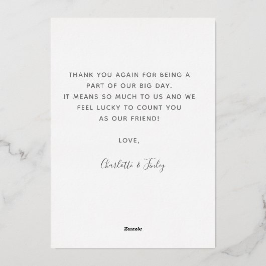 Minimaal script aangepaste bruiloft bedankt folie feestdagenkaart (Achterkant)